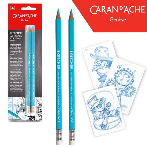 Imagem de Kit Lápis Azul Apagável Caran D'ache Sketcher 2 Peças