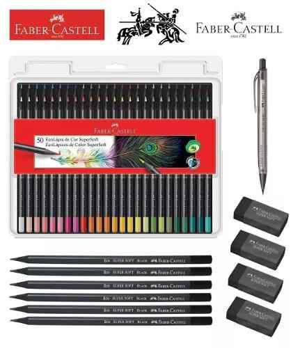 Kit Lápis Cor 50 Cores Super Soft Faber-castell + Itens!! Menor preço em Kit Lápis Cor 50 Cores Super Soft Faber-castell + Itens!!