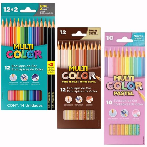 Imagem de Kit Lápis De Cor 12 Cores  2 Grafites  12 Tons Pele  10 Tons Pastéis Multicolor FaberCastell