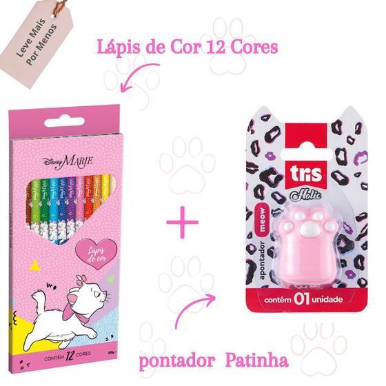 Imagem de Kit Lápis de Cor 12 Cores Marie + Apontador Holic Pets Patinha - Tris