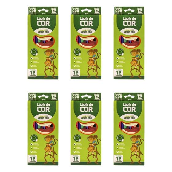 Imagem de Kit Lápis de Cor 12 Cores Sextavado Flex Ecológico LEO&LEO 4220 material escolar atacado