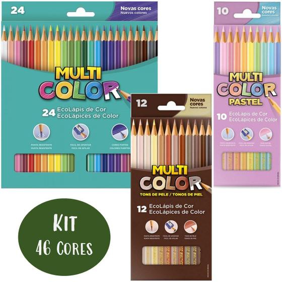 Imagem de Kit Lápis de Cor 46 Cores Multicolor Faber Castell Cores Básicas Pastel e Tons de Pele Escolar Fundamental Desenho