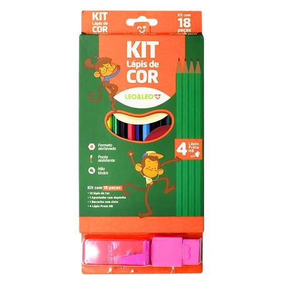 Imagem de Kit Lápis de Cor Estojo com 18 peças - Leo&Leo