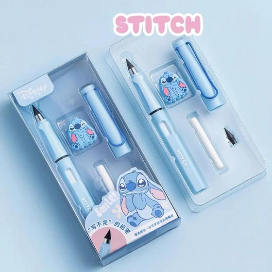 Imagem de Kit Lápis Infinito Eterno Lapiseira Stitch Resistente Ecológica Infantil Fofa Kawaii Escrita HB