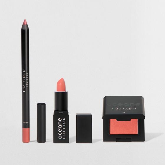 Imagem de Kit Lápis Labial Rosa + Mini Batom Nude +  Mini Blush Cremoso Caramelo Océane Edition (3 Produtos)