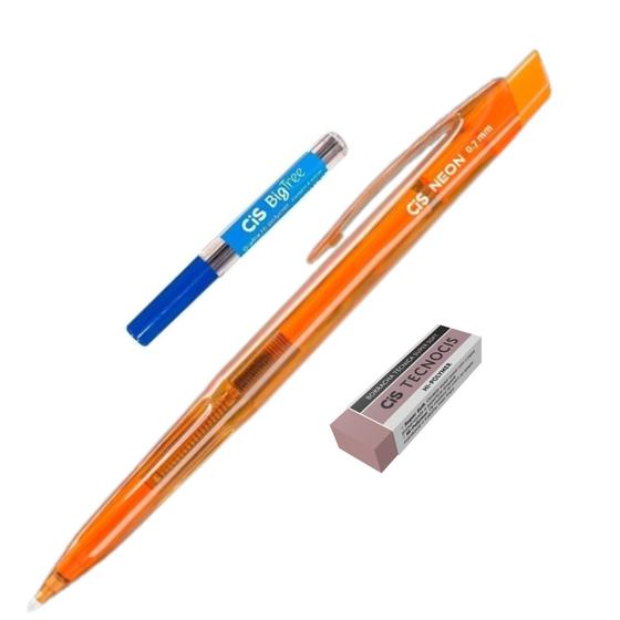 Imagem de Kit Lapiseira Escolar NEON Laranja 0.7mm +Grafite +Borracha