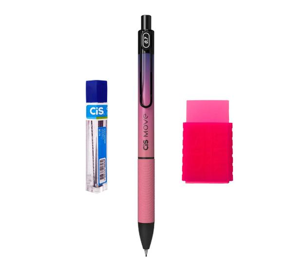 Imagem de Kit Lapiseira Move 0.7 Rosa/Roxo+Grafite+ Borracha Neon Rosa