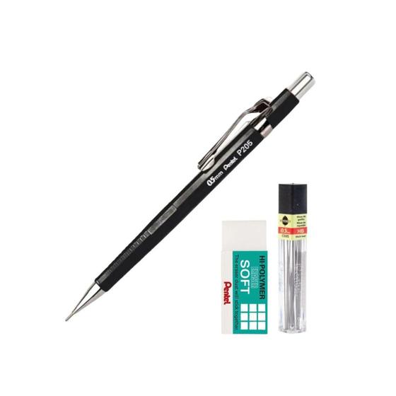 Imagem de Kit Lapiseira Pentel P205 0.5 Mm Grafite Hb 0.5Mm E Borracha