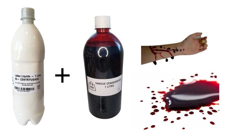 Imagem de Kit Latex 1 Litro E Sangue Falso Artificial 1 Litro Efeitos