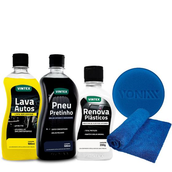 Imagem de Kit Lava Carro Shampoo + Pretinho + Silicone Gel Vintex