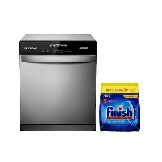 Kit Lava-Louças Brastemp 8S Cinza BLF08BS e Detergente Pó Finish 700g Menor preço em Kit Lava-Louças Brastemp 8S Cinza BLF08BS e Detergente Pó Finish 700g
