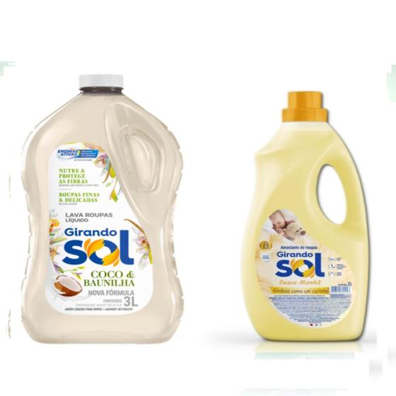 Imagem de Kit Lava Roupas 3 Litros Coco e Baunilha + Amaciante Girando Sol 2 Lt Suave Manhã