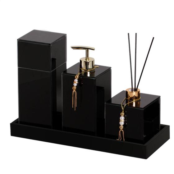 Kit lavabo banheiro luxo vidro 4 peças Menor preço em Kit lavabo banheiro luxo vidro 4 peças