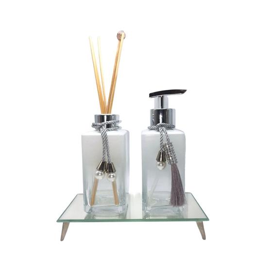 Imagem de Kit lavabo cristal branco com bandeja