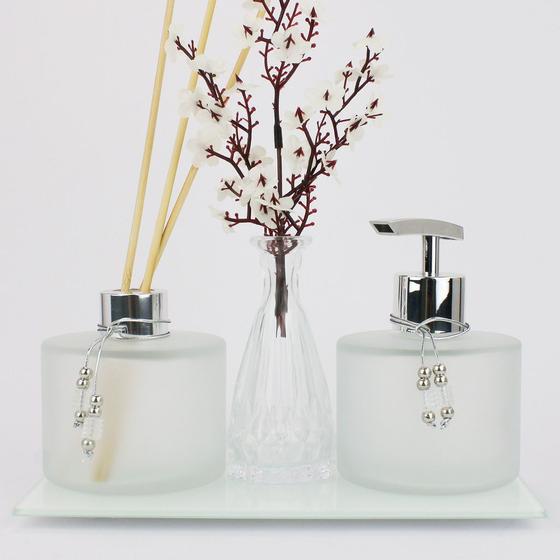 Kit Lavabo Luxo Difusor E Saboneteira Com Bandeja Picolo Menor preço em Kit Lavabo Luxo Difusor E Saboneteira Com Bandeja Picolo