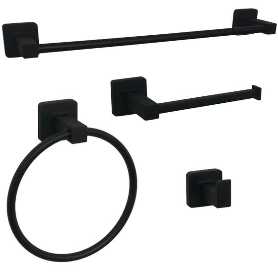 Imagem de Kit Lavabo Preto Fosco Para Banheiro Acessório Inox Quadrado