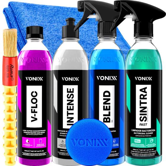 Imagem de Kit Lavagem Automotiva Shampoo V-floc Cera Liquida Blend Limpador Sintra Fast Renovador Intense Vonixx