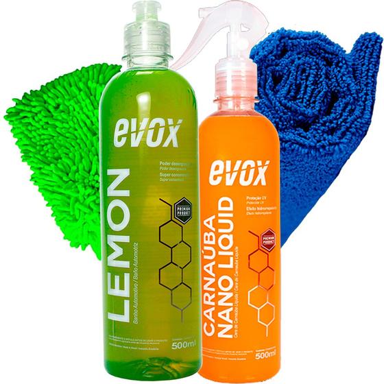 Imagem de Kit Lavagem Carro Shampoo Lemon Carnauba Nano Evox