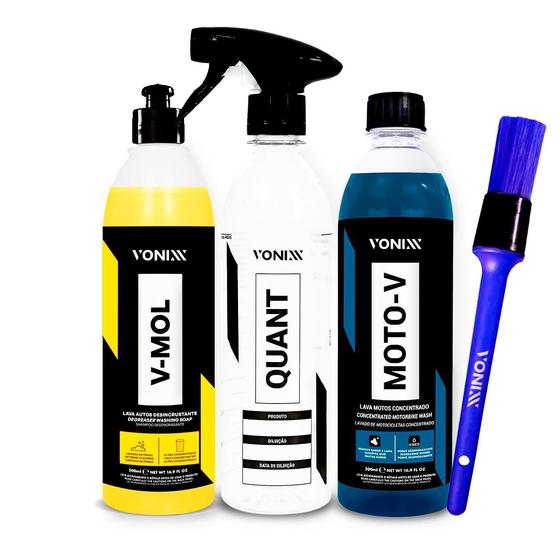 Imagem de Kit Lavagem Limpa Motos Shampoo Moto-v + V-mol Vonixx 500ml