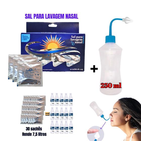 Imagem de Kit Lavagem Nasal Sal c/30 Sachês + Dispositivo Bico Curvo