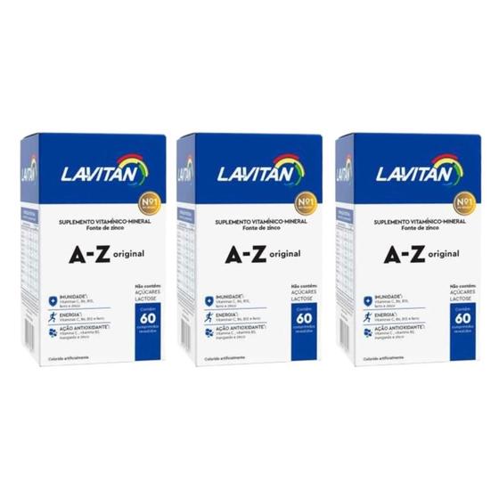 Imagem de Kit Lavitan A-Z Original Com 3 Unidades De 60 Comprimidos Revestidos Cada