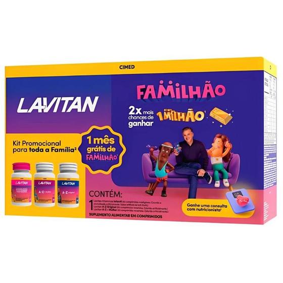 Imagem de Kit Lavitan Familhão Vitaminas Infantil 60 comprimidos Mastigáveis + AZ Original 60 comprimidos + AZ Mulher 60 comprimidos