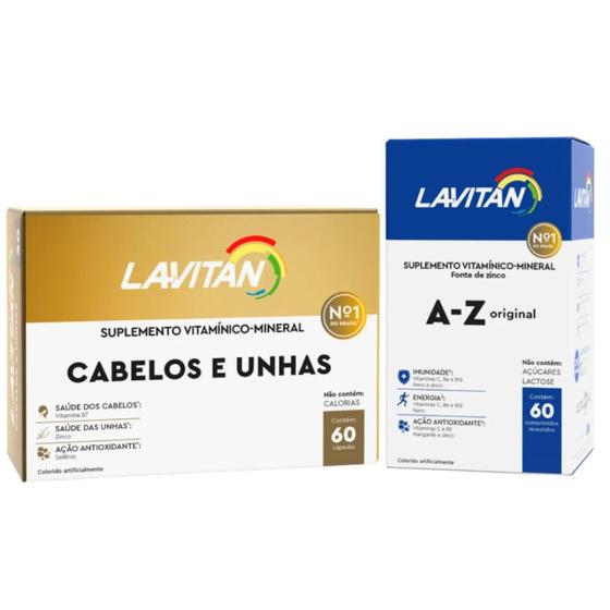 Imagem de Kit Lavitan Hair Cabelos e Unha com Biotina Cimed 60 Capsulas + 1 Lavitan A-z C/60 Loja Oficial Original