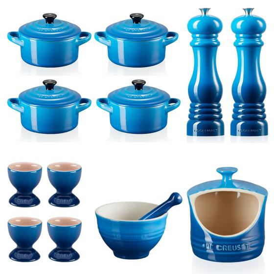 Kit le creuset porta sal + moedores + pilão + mini cocotte + suporte p/ ovo utensilios para cozinha azul marseille Menor preço em Kit le creuset porta sal + moedores + pilão + mini cocotte + suporte p/ ovo utensilios para cozinha azul marseille