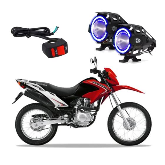 Imagem de Kit Led Farol de Milha para Moto Honda NXR 125 BROS ES 2005 Angel Eye Azul U7