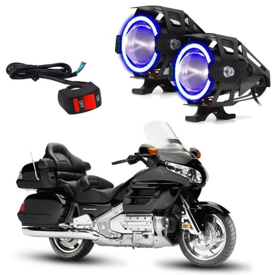 Imagem de Kit Led Farol Milha Moto Honda GL 1800 1993 a 2012 Angel Eye Azul U7