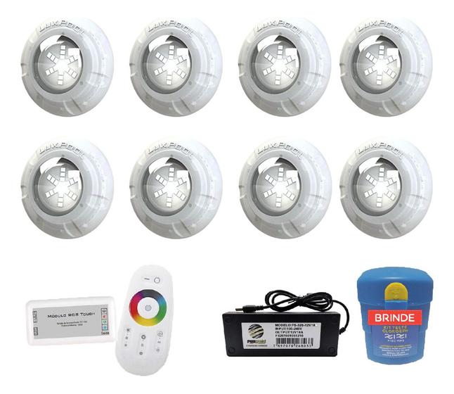 Imagem de Kit Led Piscina 128m² - 8 Leds 9w, 1 Módulo Rgb + Fonte