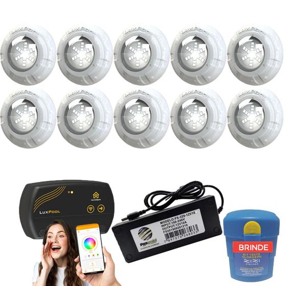 Imagem de Kit Led Piscina 160m² - 10 Leds 9w, 1 Smartlux + Fonte