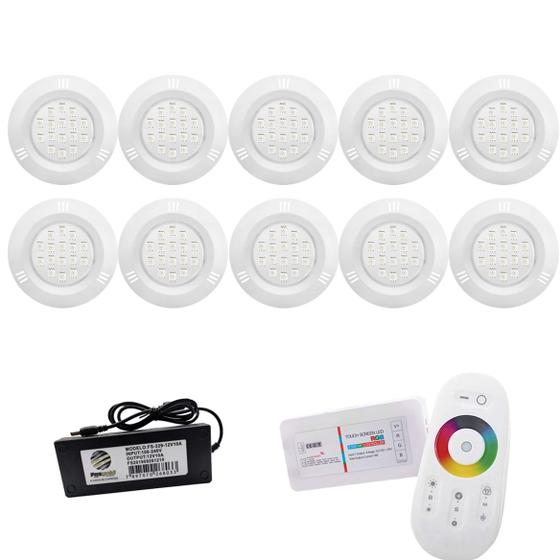 Imagem de Kit Led Piscina 200m² - 10 Leds 9w, 1 Módulo Rgb + Fonte