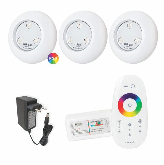 Imagem de Kit Led Piscina - 3 Leds 9W Hipool + Módulo Touch + Fonte