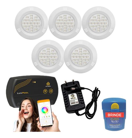 Imagem de Kit Led Piscina 50m² - 5 Leds 5w, Smart Lux + Fonte