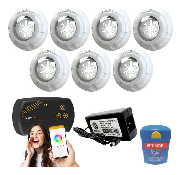 Imagem de Kit Led Piscina 56m² - 7 Leds 4w, Smartlux + Fonte