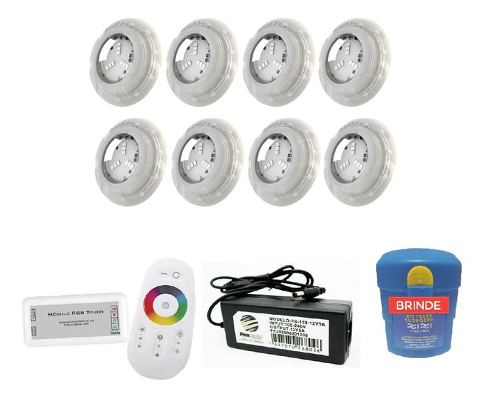 Imagem de Kit Led Piscina 64m² - 8 Leds 4w, 1 Módulo Rgb + Fonte