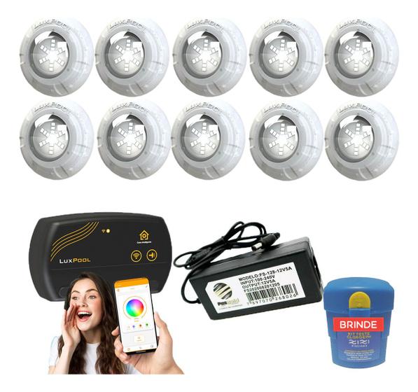 Imagem de Kit Led Piscina 80m² - 10 Leds 4w, Smartlux + Fonte