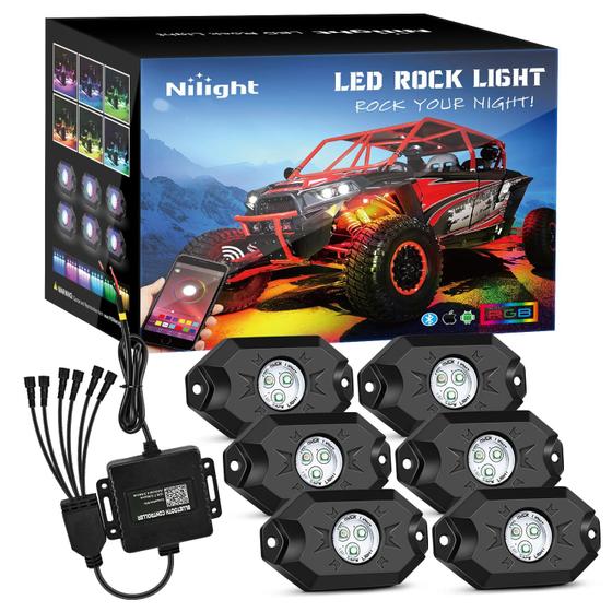 Imagem de Kit LED Rock Lights Nilight RGB 6 Pods Underglow IP68