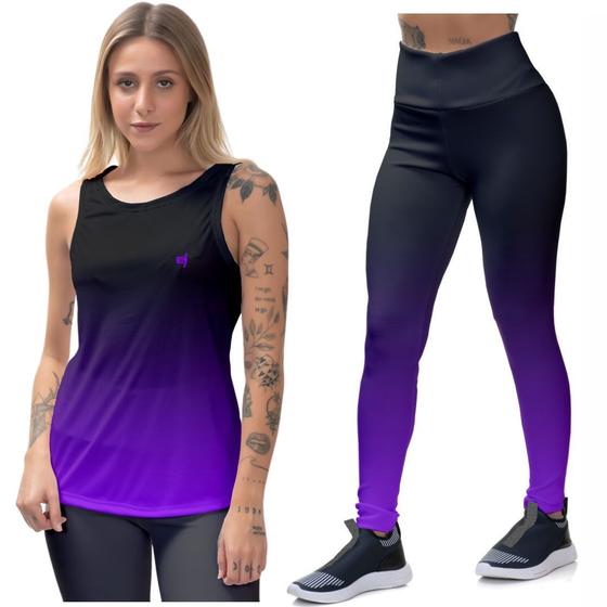 Imagem de Kit Legging Feminina Cos Alto Regata Academia Dry Treino Musculação Moda Fitness