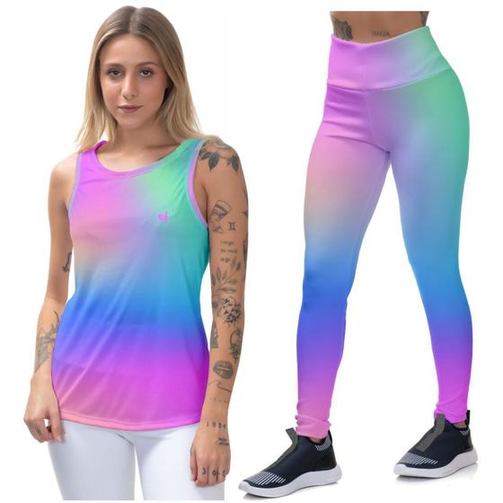 Imagem de Kit Legging Feminina Cos Alto Regata Academia Dry Treino Musculação Moda Fitness