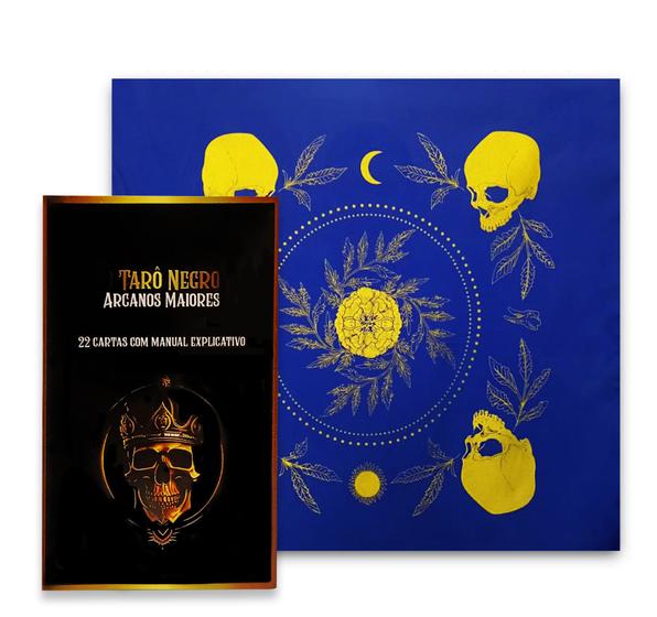 Imagem de Kit Leitura Tarô Toalha Brilho Azul/Dourado e O Taro Negro