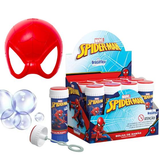 Imagem de Kit Lembrança de Festa Homem Aranha 12 tubinhos Bolhas de Sabão e 12 Máscaras
