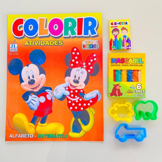 Imagem de Kit Lembrancinha Revista Colorir pintar Giz Massinha Mickey Minnie aniversario