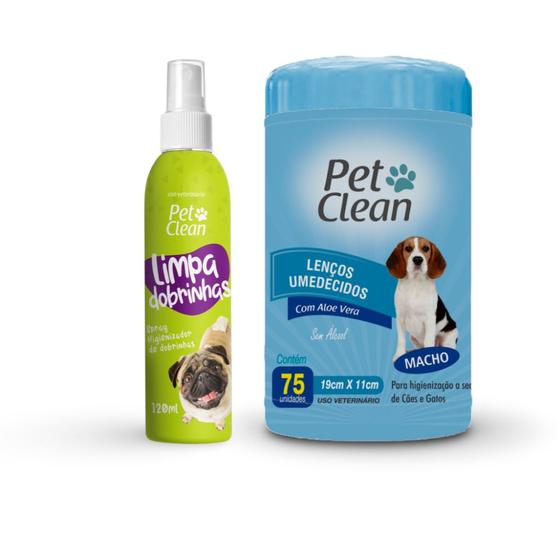 Imagem de Kit Lenço umedecido para caes gatos  Limpa dobrinhas higiene pet limpeza rapida e pratica