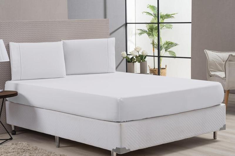 Imagem de Kit Lençol Com Elástico E Fronha 80% Algodão Branco King