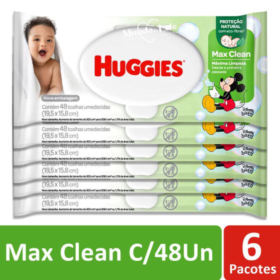 Imagem de Kit Lenços Umedecidos Huggies Max Clean C/6 Pacotes 48Un