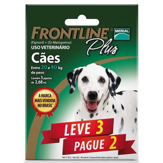 Imagem de Kit Leve 3 Pague 2 - Antipulgas e Carrapatos Frontline Plus para Cães de 20 a 40 kg