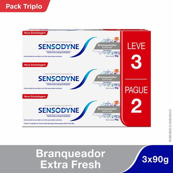 Imagem de Kit Leve 3 Pague 2 Sensodyne Branqueador Extra Fresh Pasta De Dente Para  Dentes Sensíveis 90g