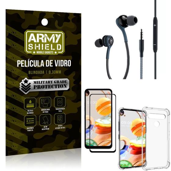 Imagem de Kit LG K61 Fone Extreme + Capa Anti Impacto + Película 3D - Armyshield